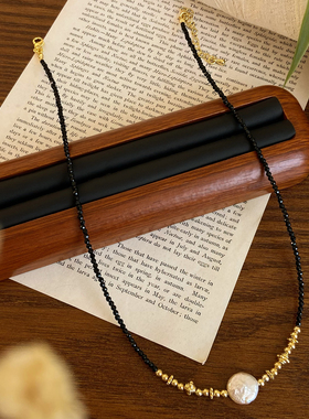 新中式黑色串珠项链女款2025新款爆款天然淡水珍珠颈链小众锁骨链