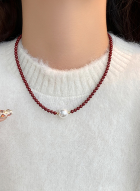 安可拉红珍珠项链气质秋冬新款