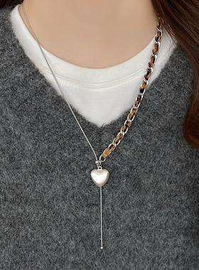 新款金色爱心豹纹链条毛衣链项链