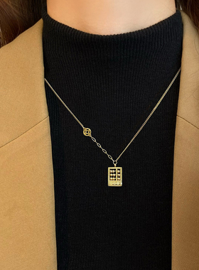 新款钛钢金色算盘铜钱项链百搭女