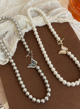 新款蝴蝶扣珍珠项链时尚气质女