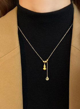 金色葫芦吊坠时尚轻奢钛钢秋冬毛衣项链毛衣链女2025爆款气质配饰