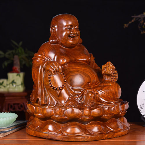 黄花梨木雕笑佛像大肚坐莲弥勒佛摆件布袋佛家居装饰品红木工艺品 - 图1