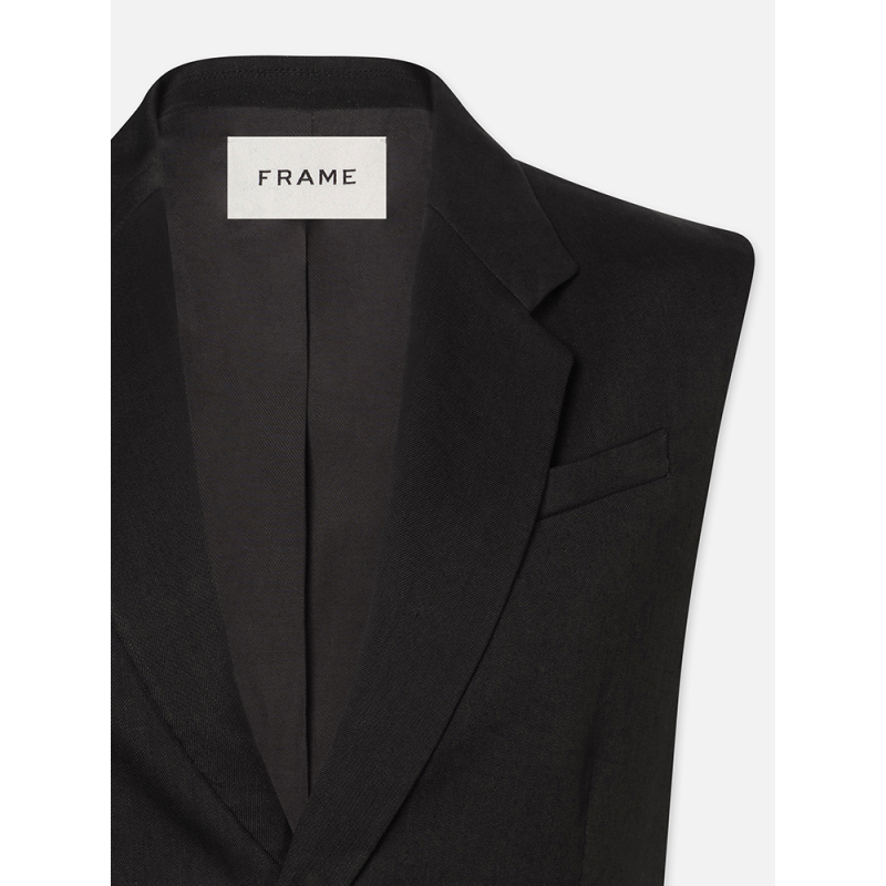 【新款】FRAME女士黑色西装翻领纽扣马甲中长款 - 图0