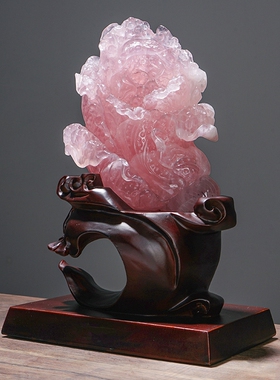 天然博古架摆件粉晶百财