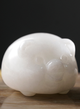 汉白玉石雕福猪摆件北欧客厅