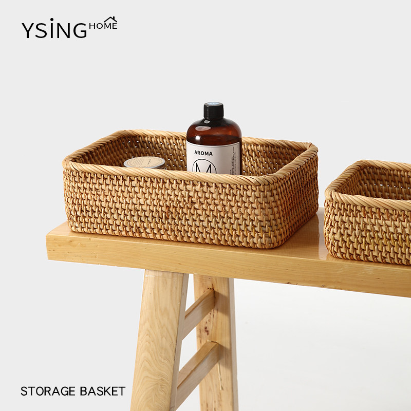 藤编收纳筐手工编织杂物篮子桌面零食超大储物筐化妆品首饰收纳盒,淘宝优惠券,粉丝福利购,淘宝优惠卷