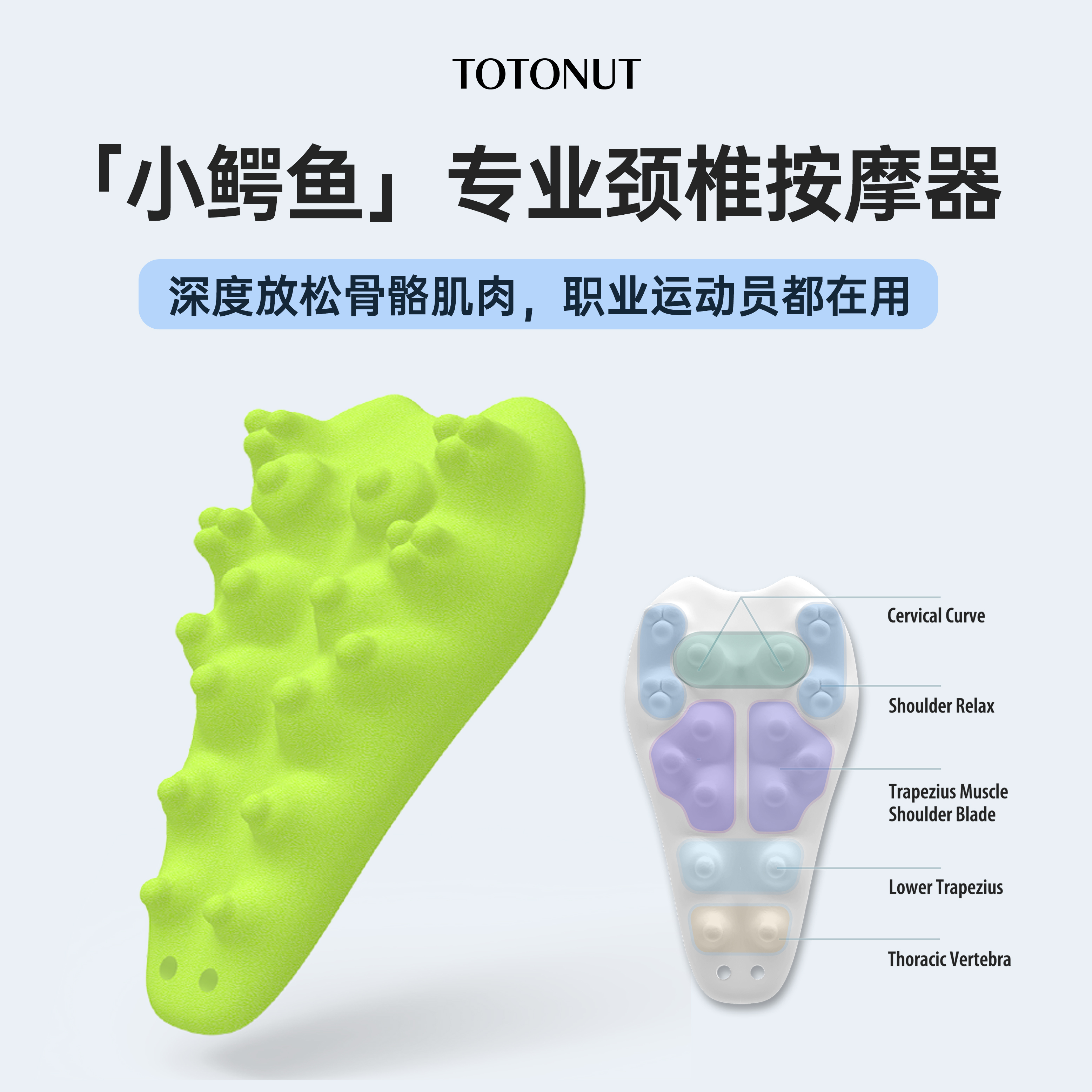 TOTONUT小鳄鱼按摩枕 斜方肌后背脊椎颈椎按摩垫器