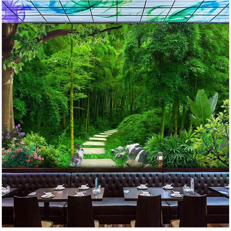 5D丛林小路森林大自然墙纸竹子竹林风景饭店火锅店快餐店墙布壁画,淘宝优惠券,粉丝福利购,淘宝优惠卷