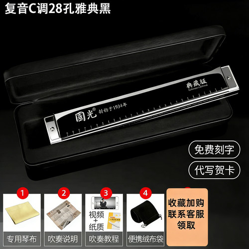 旗舰典藏版上海国光口琴24孔复音28孔重音专业演奏级可刻字初学 - 图0