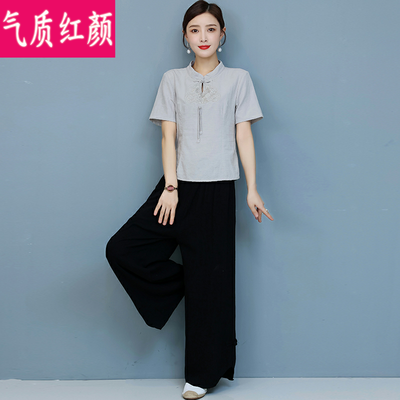 中式唐装夏季中国风禅意女装禅修服 气质红颜上衣