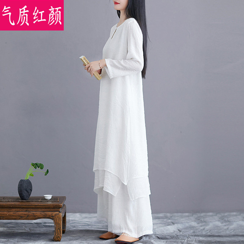 春夏中国风禅意女装棉麻茶服汉服 气质红颜上衣