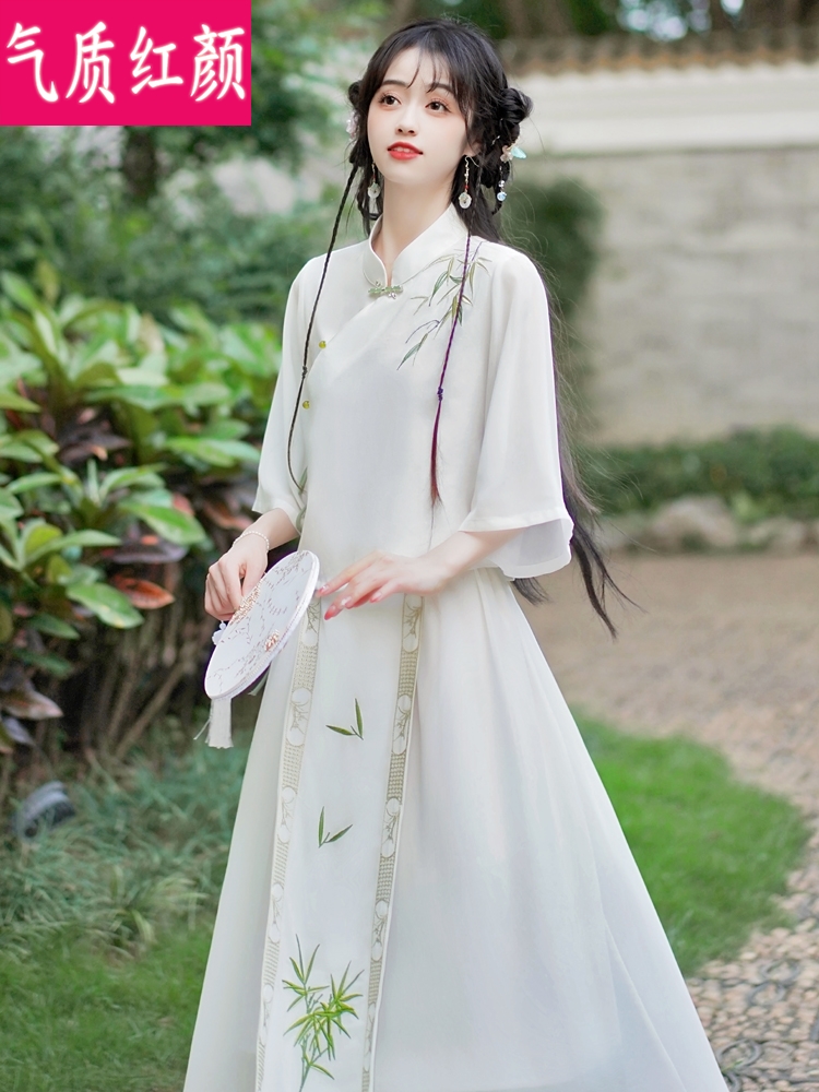 茶艺师服装中国风禅意女装夏季改良旗袍上衣中式茶服汉服唐装套装 - 图2