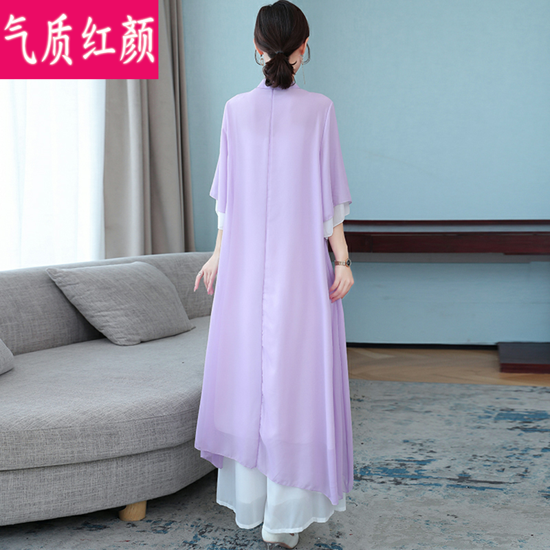 中国风禅意茶服女夏装禅修服复古汉服改良旗袍连衣裙禅舞服两件套-图3