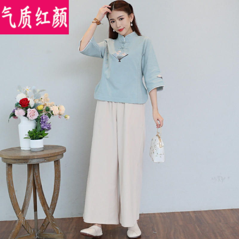 中式唐装女中国风禅意女装禅修服 气质红颜上衣