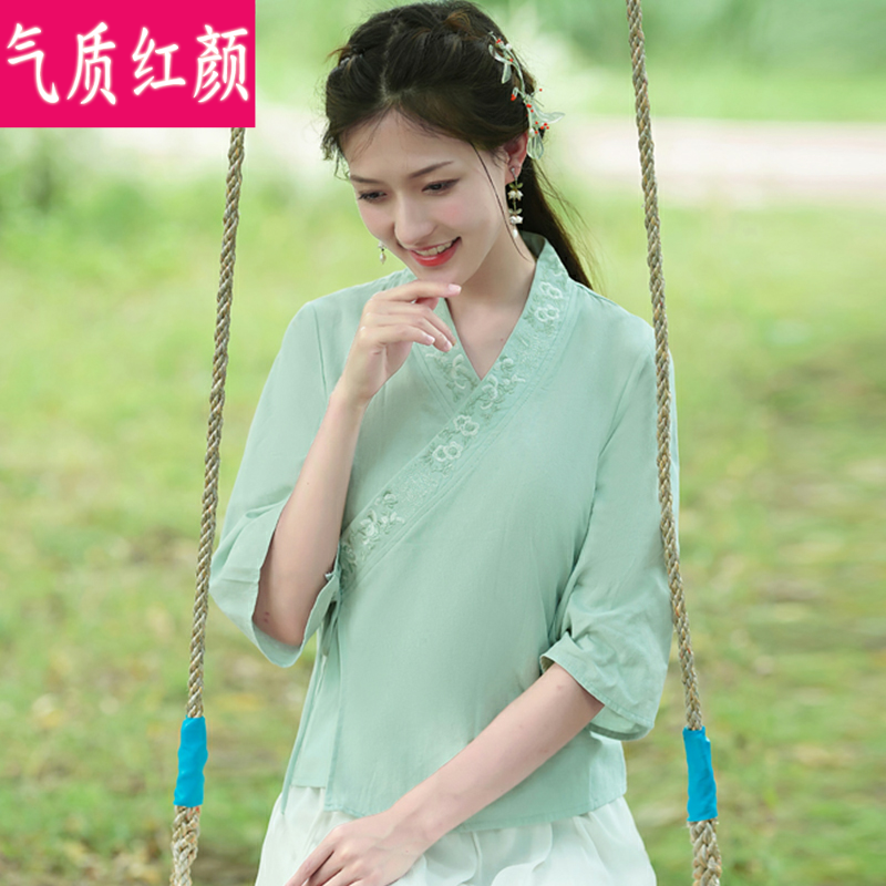 中国风日常改良汉服交领春夏上衣 气质红颜上衣