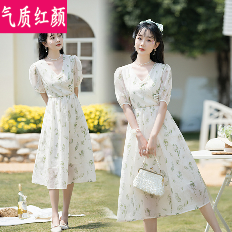 夏季裙子女2023年新款新中式改良旗袍复古国风显瘦温柔短袖连衣裙