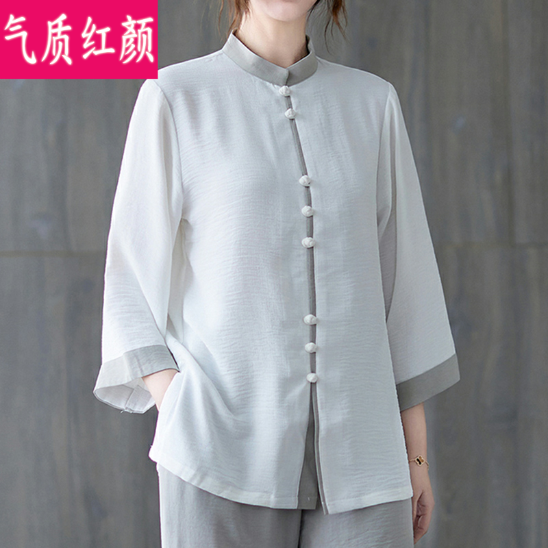 佛系中国风禅意茶服中式唐装太极服 气质红颜上衣