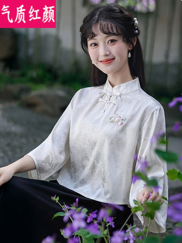 仙气禅意茶服女夏复古中国风年轻款改良旗袍汉服中式盘扣唐装上衣 - 图1