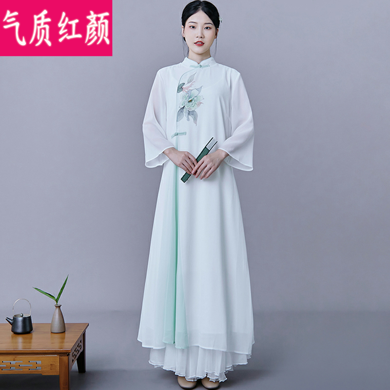 春夏仙气茶服禅服女中国风民族古风禅意旗袍改良汉服连衣裙两件套 - 图2