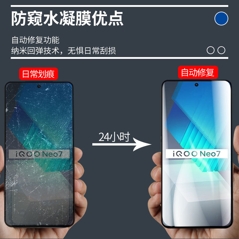 适用vivoiqooneo7防窥水凝膜钢化膜vivoiqooneo7se手机膜neo7se保护贴膜iqooneo7竞速版防偷窥vivo全屏防摔爆-图2
