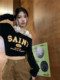 Hot girl one-shoulder long-sleeved T-shirt for women in spring versatile thin style