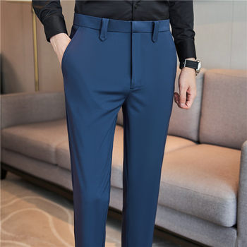 ດູໃບໄມ້ລົ່ນໃຫມ່ Drapey ກາງເກງກະເປົ໋າຜູ້ຊາຍຊຸດ Pants ສູງ elasticity Slim ຕີນ Pants ທຸລະກິດຢ່າງເປັນທາງການ Wear Versatile ແນວໂນ້ມ