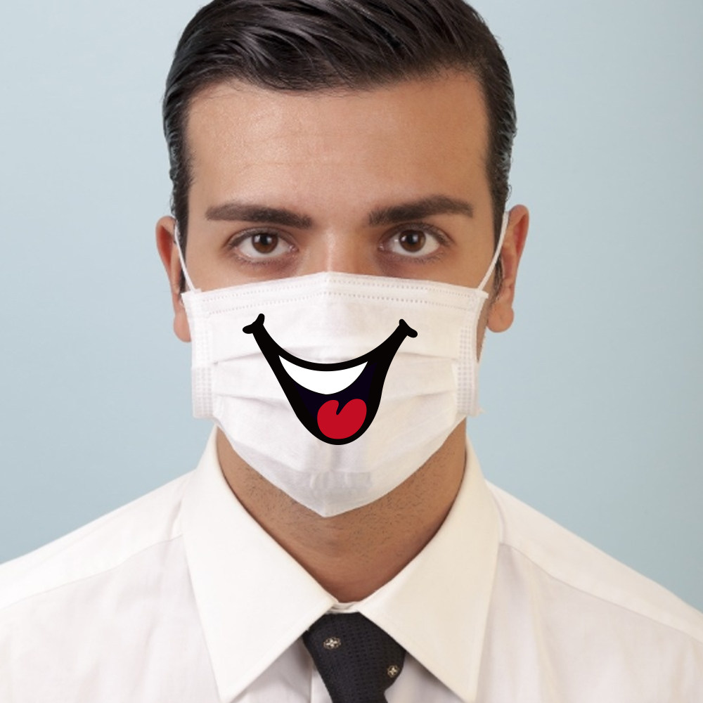 男士笑脸口罩贴纸卡通嘴唇笑口露牙齿大笑表情服务窗迎宾店员柜台