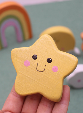 青木凡桦木场景摆件手工彩绘木质彩虹云朵玩具装饰创意儿童积木