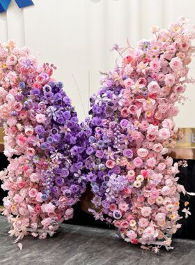 紫色假花蝴蝶生日宴会装饰主题氛围打卡背景酒店仿真花布置可移动