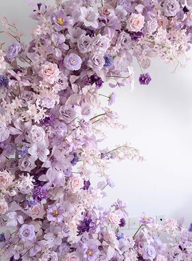 紫色月亮拱门装饰花艺 婚礼求婚背景活动仪式摄影道具仿真花假花
