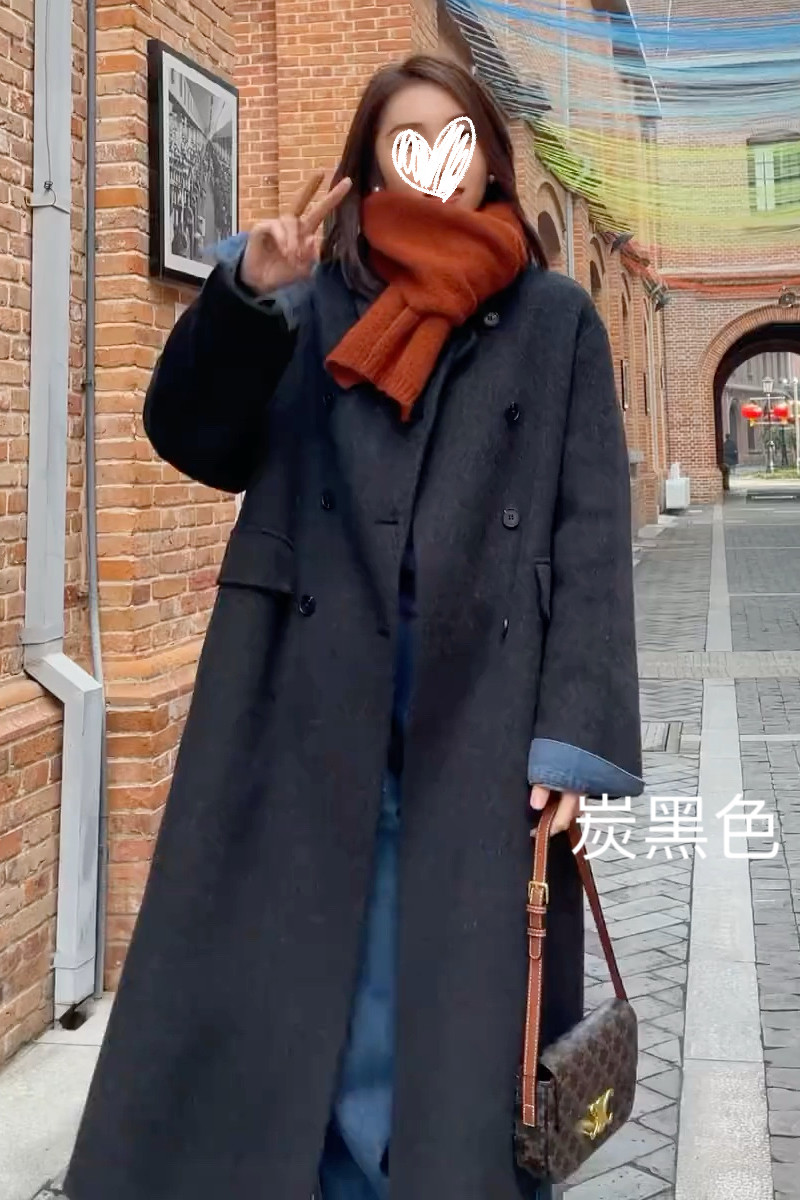 韩版双排扣双面羊绒大衣女2025年秋冬新款高级感中长款羊毛呢外套,淘宝优惠券,粉丝福利购,淘宝优惠卷