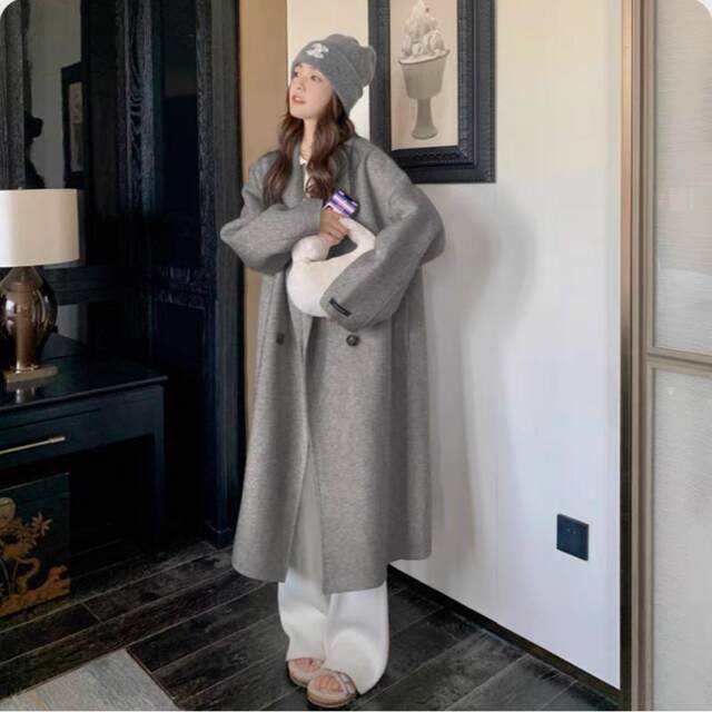 Off-white double-sided cashmere coat women's autumn and winter new 2025 high-end Korean gentle style mid-length woolen coat