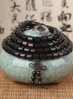 黑檀桶珠108颗手串紫光檀念珠紫檀黄花梨沉香阴沉木金丝檀木手串