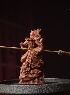沉香木御龙关公武财神摆件家居客厅玄关实木摆件乔迁店铺开业礼品