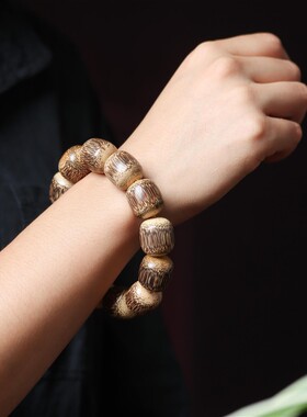 龙血金丝竹老型珠手串老料高密文玩单圈粽竹手链男女情侣饰品佛珠