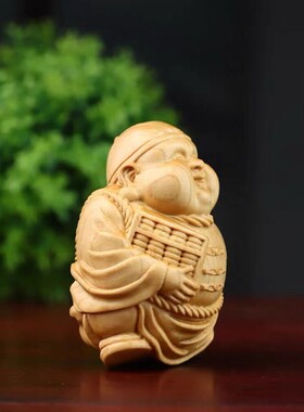 崖柏木雕土财主小地主实木人物随身文玩手把件创意招财工艺品雕刻
