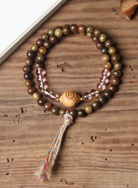 天然绿檀木手串女款双圈手炼佛珠念珠文玩饰品礼物送女友闺蜜手饰