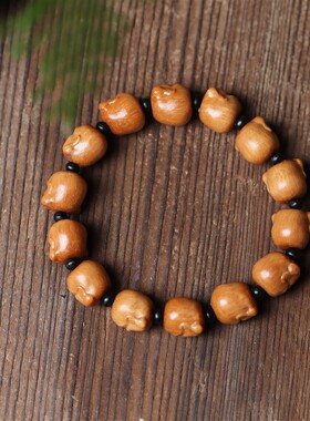 檀香木弥勒佛雕刻手串笑佛文玩佛珠佛公念珠文玩手炼双面雕档位珠