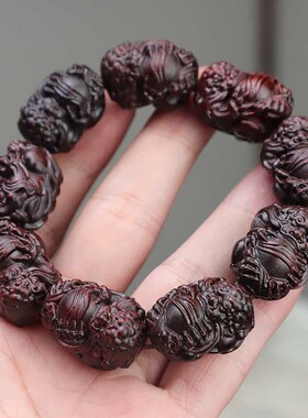 绿檀木雕刻狮子抱球手串有求必应佛珠文玩手链貔貅汽车挂件档位珠