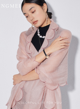 盈妹女纯色花瓣羊绒围巾高支精纺
