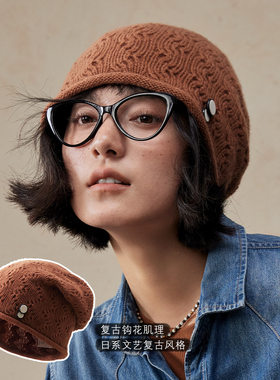 盈妹文艺复古纯羊毛冷帽女大头围