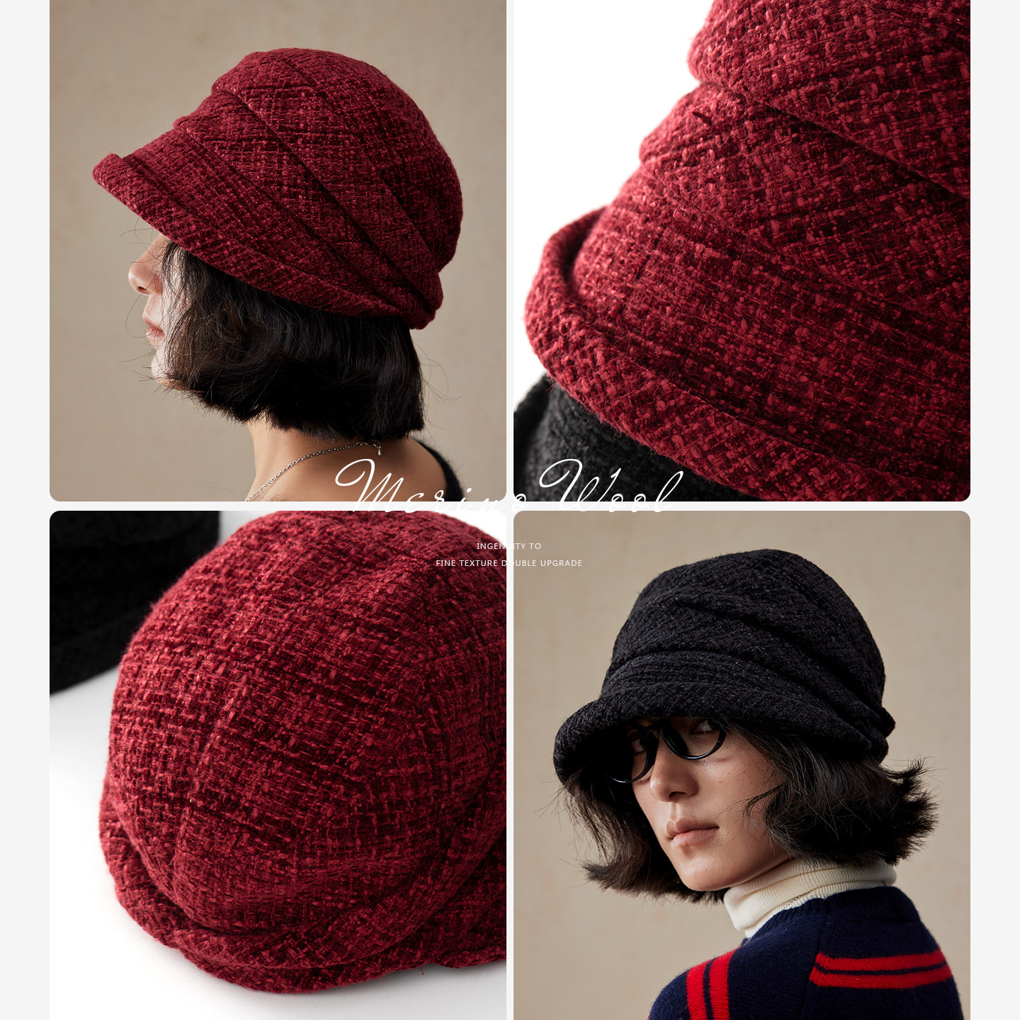 盈妹经典松弛感丨高级感红色卷边小檐渔夫帽妈妈冬季加厚女士盆帽,淘宝优惠券,粉丝福利购,淘宝优惠卷