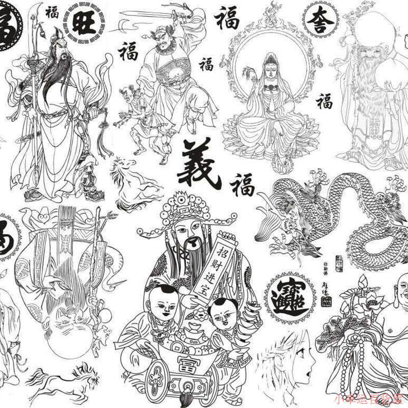 葫芦烙画底稿贴纸底稿烫画图案葫芦上的贴纸图案葫芦雕刻图案贴纸