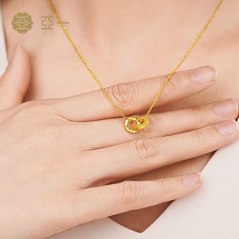 亚一黄金足金摩登金碎碎冰项链5G闪耀精致环环相扣轻奢百搭通勤 - 图2