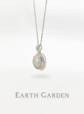 澳洲欧泊项链原创复古锁骨链K金天然钻石饰品轻奢高级欧泊石吊坠