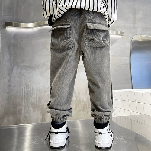 Вельветовый пуховик для мальчиков, утепленные детские зимние бархатные штаны, коллекция 2022