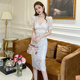 White dress for women, summer lace skirt, high-end texture, sexy low-cut v-neck, slimming, hip-hugging skirt