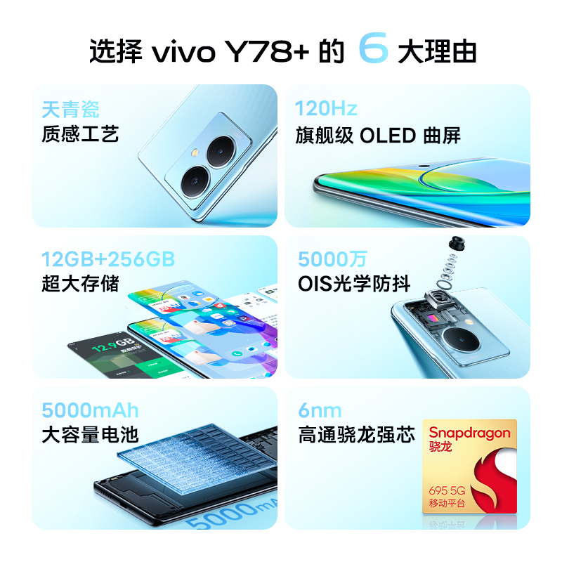 【购机立省600元】vivo Y78+新款曲面屏游戏拍照学生5G智能闪充大电池手机官方旗舰店正品vivoy77 - 图1