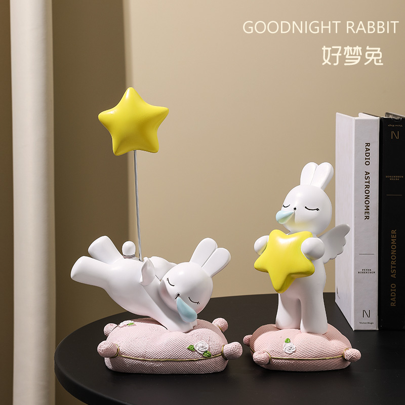 兔子摆件轻奢少女心儿童房间家居装饰品卧室桌面摆设治愈可爱礼物 - 图0